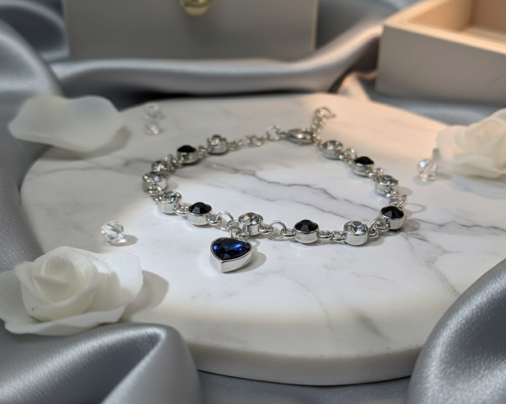 Heart-of-the-Ocean Blue Crystal Silver Bracelet
