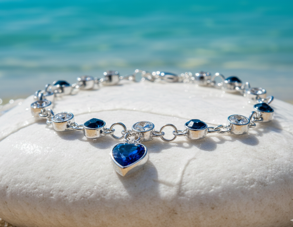 Heart-of-the-Ocean Blue Crystal Silver Bracelet
