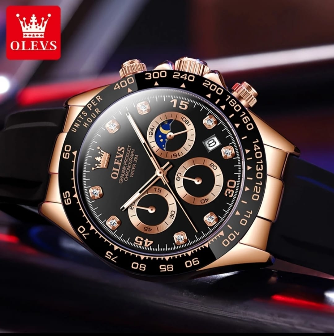 OLEVS Men’s Luxury Chronograph Watch – Design with Moonphase & Diamond Markers