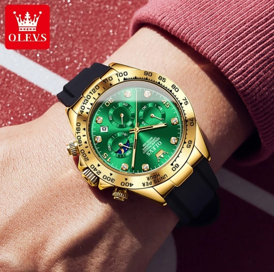 OLEVS Men’s Luxury Chronograph Watch – Design with Moonphase & Diamond Markers