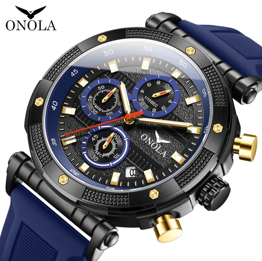 ONOLA Men’s Chronograph Sports Watch Luxury – Waterproof Quartz, Luminous Dial, Silicone Strap