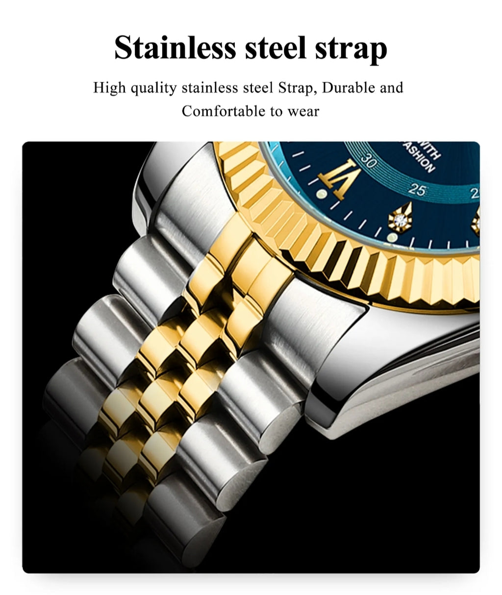 Luxury Two-Tone Men's Watch – Waterproof, Luminous, Stainless Steel Design