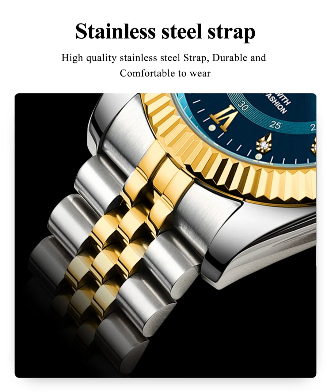 Luxury Two-Tone Men's Watch – Waterproof, Luminous, Stainless Steel Design