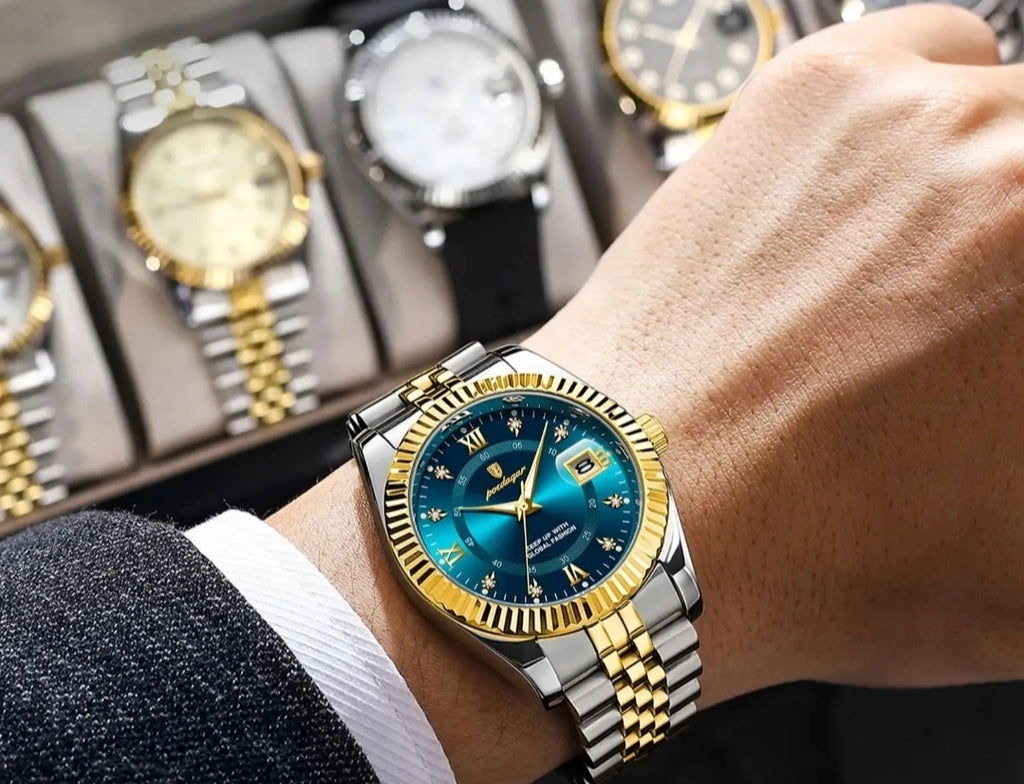 Luxury Two-Tone Men's Watch – Waterproof, Luminous, Stainless Steel Design