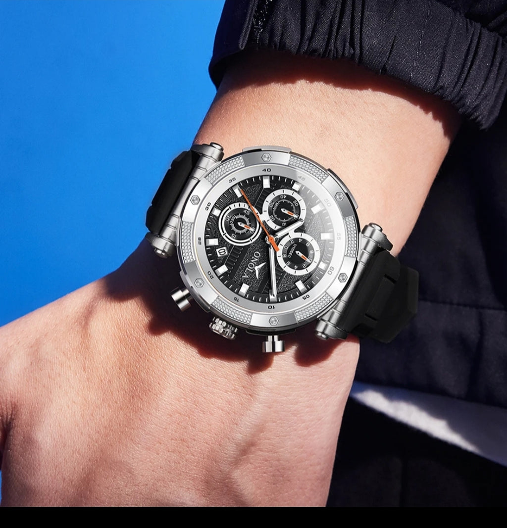 ONOLA Men’s Chronograph Sports Watch Luxury – Waterproof Quartz, Luminous Dial, Silicone Strap