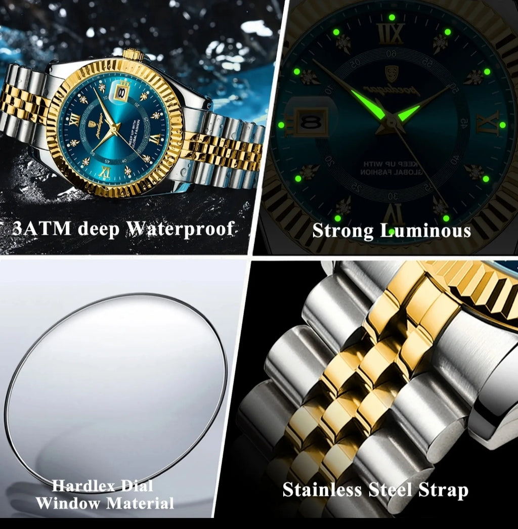 Luxury Two-Tone Men's Watch – Waterproof, Luminous, Stainless Steel Design