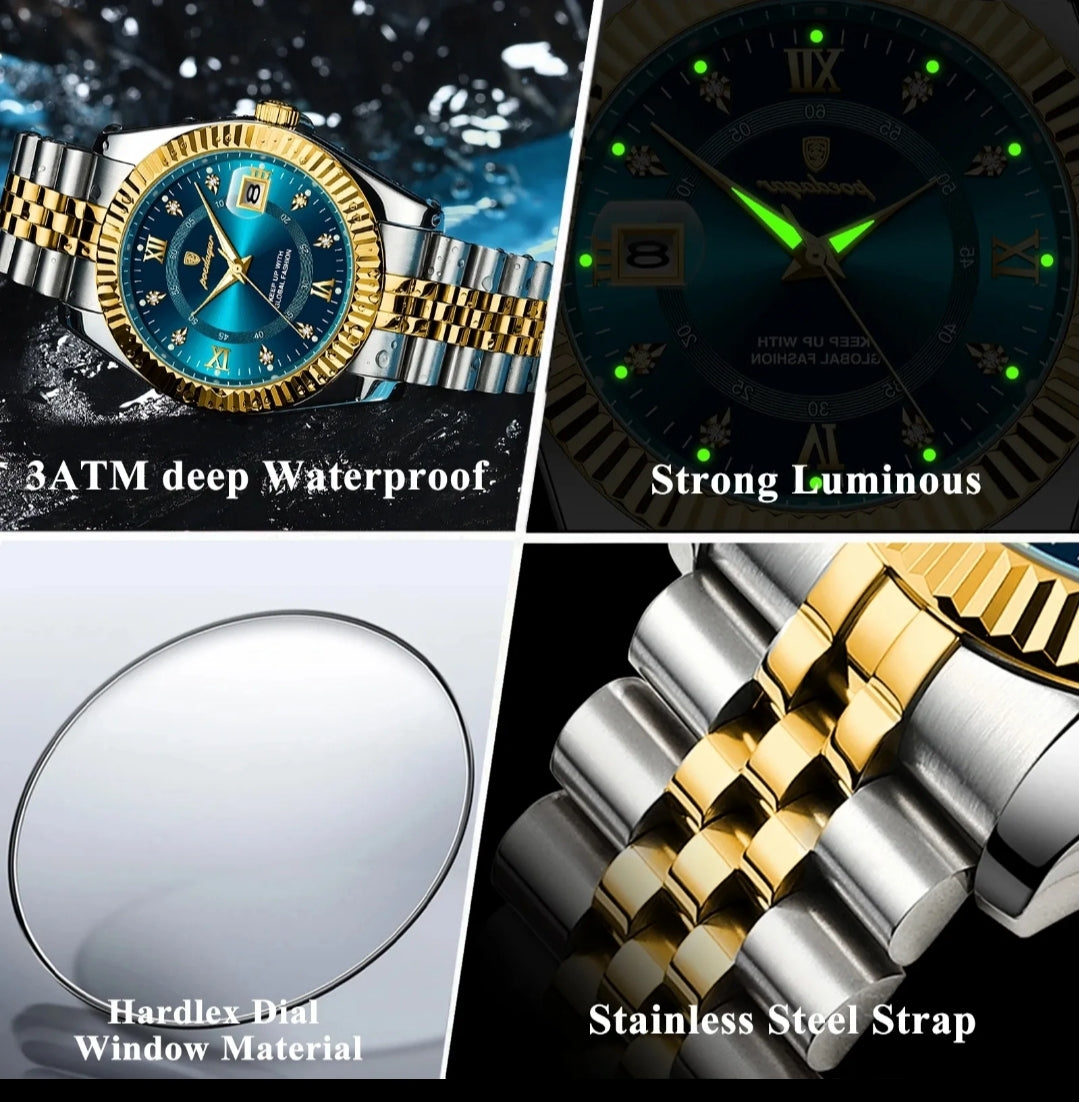 Luxury Two-Tone Men's Watch – Waterproof, Luminous, Stainless Steel Design