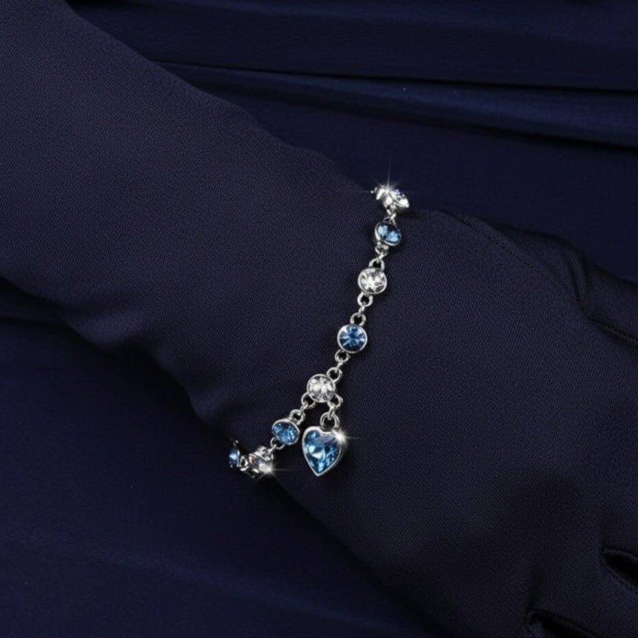 Heart-of-the-Ocean Blue Crystal Silver Bracelet