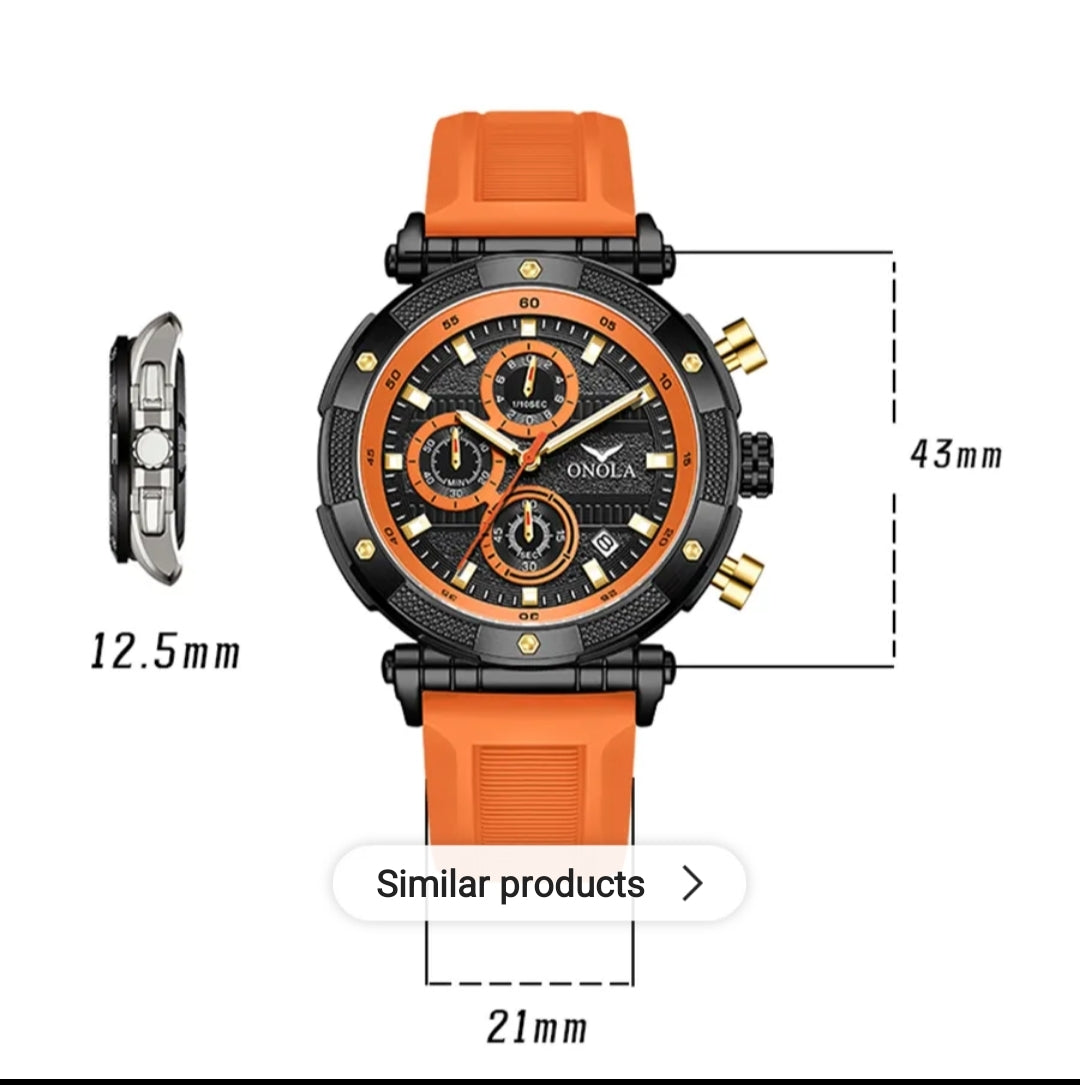 ONOLA Men’s Chronograph Sports Watch Luxury – Waterproof Quartz, Luminous Dial, Silicone Strap