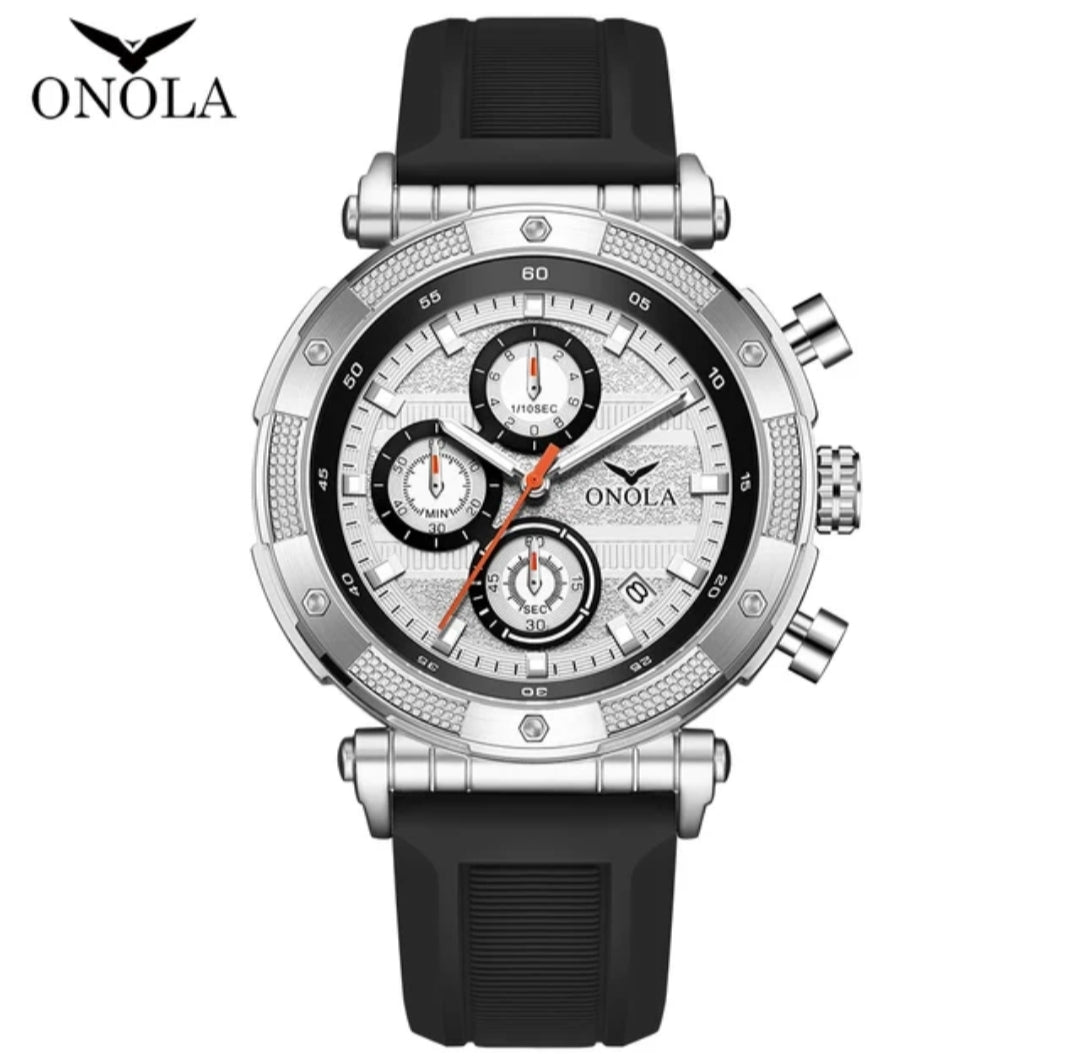 ONOLA Men’s Chronograph Sports Watch Luxury – Waterproof Quartz, Luminous Dial, Silicone Strap