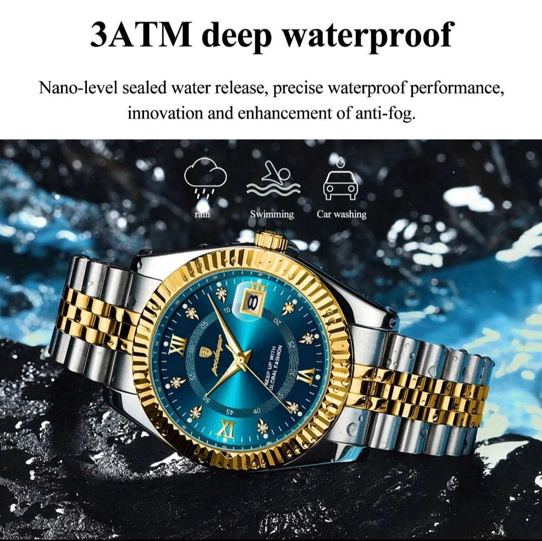 Luxury Two-Tone Men's Watch – Waterproof, Luminous, Stainless Steel Design